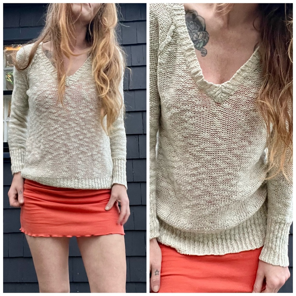 Charlotte Russe Medium Sweater Oatmeal V Neck Open Knit Top